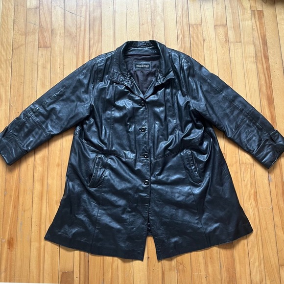 Pelle & Fino Jackets & Blazers - Pelle & Fino Womens Black Leather Button Up Collar Jacket Coat